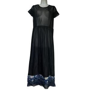 Jeffrey & Dara Sheer Black Nightgown Maxi Lingerie Mesh Overlay Blue Hem OS